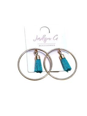Jordyn A Turquoise Tassel Gold Hoop Earrings